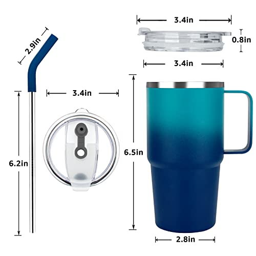 Sursip 24 Oz Insulated Cup With Handle, Double Wall Vacuum Stainless Steel Tumbler With Straw And 2 Lids, For Cold/Hot Drinks, Coffee Travel Mug For Car/Home/Office/Party/Camping (Green＆Navy-1 Pack) #TOP5