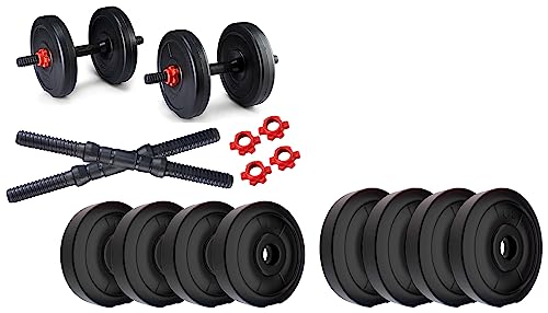 Image of Kore PVC 4 kg (1 kg x 4) Combo 16 Adjustable Dumbbells Set - Black & Kore RW PVC Plate-10KG (2.5 KG X 4) Weight Plate, Black