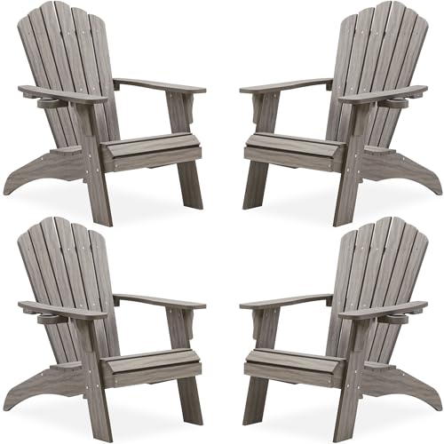 Image of Psilvam Adirondack Chairs Set of 4 with Cup Holder, Light Gray