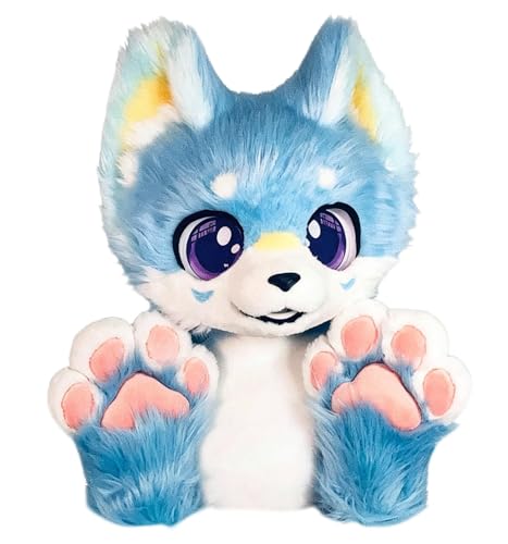 Ensemble masque de tête et gants en peluche Husky Fursuit, Costume de Cosplay d'animal pour Halloween Comic Con