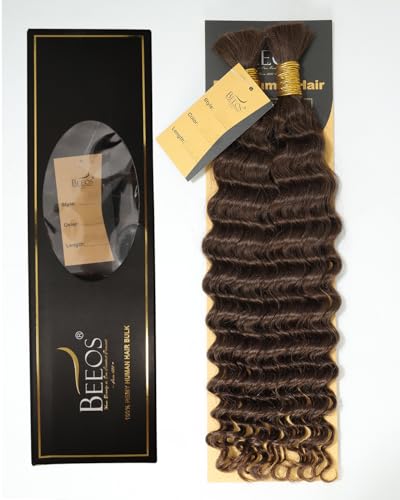 BEEOS Color 4 Brown Boho Hair for Braiding 100g Deep Wave Remy Human Hair for Boho Braids 16 Inch No Weft Full End 2 Bundles Per Pack