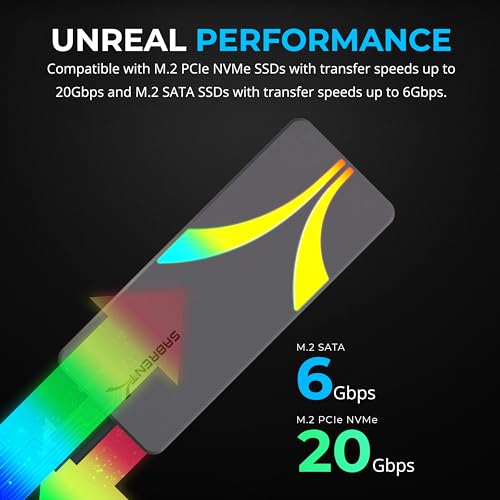 Image of SABRENT Rocket RGB NVMe & SATA M.2 SSD Enclosure - USB C 20Gbps Tool-Free Case, USB 3.2 Gen 2x2, Trim, UASP, RGB LED, Compatible with 2230 /2242 /2260 /2280 Drives - Aluminum, Plug & Play (EC-RGBG)