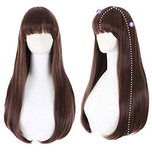 DAYISS Women Girls Sexy Long Curly Fashion Full Human Hair Wig (Dark Brown)