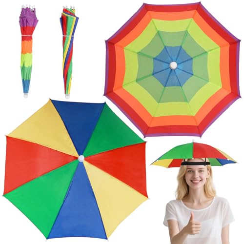 DIELIANHUA Regenschirmhut Faltbarer Regenschirmhut für Erwachsene & Kinder Sonnenschirm Hut mit Elastischem Band Regenbogen Regenschirm Hüte für Festival Strand Camping Angeln Wandern