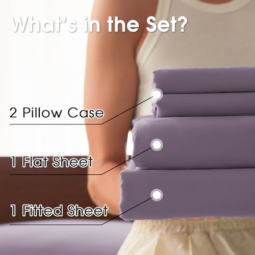 Image of Cal King 4 Piece Sheet Set - Comfy Breathable & Cooling Bed Sheets Set, Soft and Wrinkle Free, Deep Pockets, Easy & Secure Fit, Hotel Luxury Bedding - Oeko-Tex - Lavender