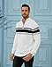 Wizoat Mens Sweater Quarter Zip Sweater Casual Striped Long Sleeve Fall Winter Warm Polo Pullovers White