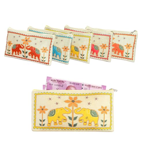 Image of Traditional Embroidered Zipper Purse for Women | Return Gifts for Baby Shower, Haldi, Mehendi, Wedding | Multicolor Ethnic Pouch Set