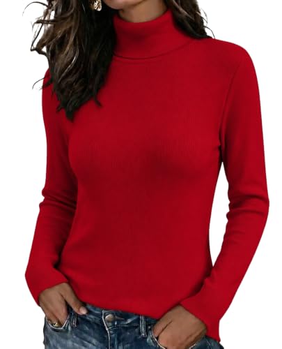 Image of Zeagoo Women's Jumpers Turtleneck Sweater Long Sleeve Soft Jumper Red
