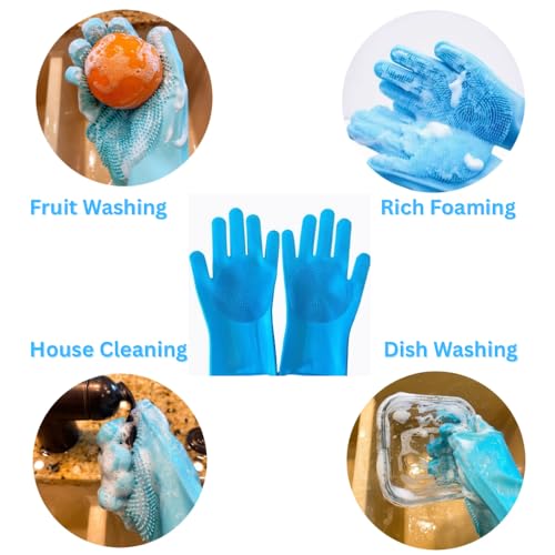 Image of Pet Grooming Gloves for Dogs and Cats,Heat Resistant Silicone Gloves with High-Density Teeth, Enhanced 5-Finger Design for Bathing and Massage Dogs and Cats,Blue