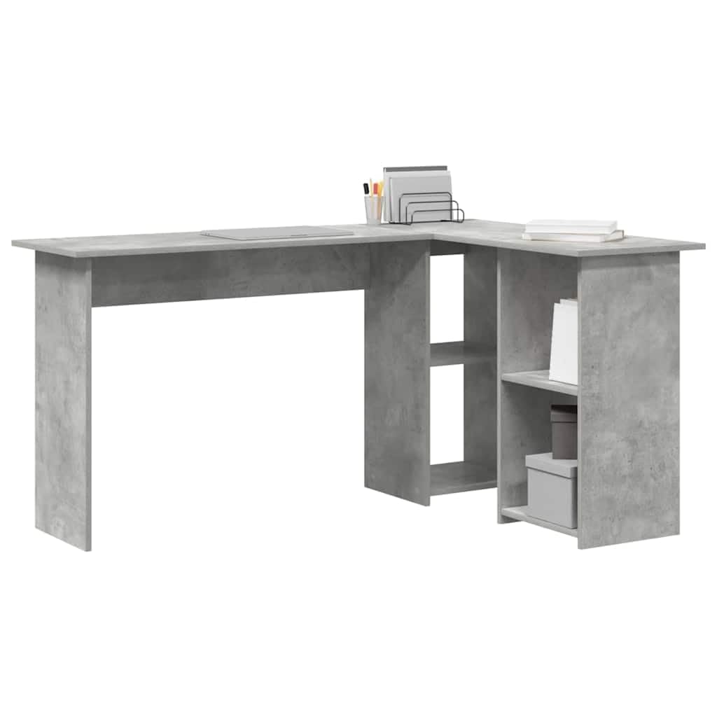 Biurko betonowe, szare, z materiału drewnopochodnego, 142 x 102 x 73 cm, z 2 półkami, nowoczesny stół roboczy do domu, biura, gabinetu, salonu, wytrzymały sekretarzyk zapewniający wygodne