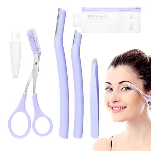 Sghtil Kit de cejas para el aseo de las mujeres, kit de corte de cejas, tijeras de peine de cejas, cortacejas, kit de aseo de cejas con funda protectora, kit de cejas