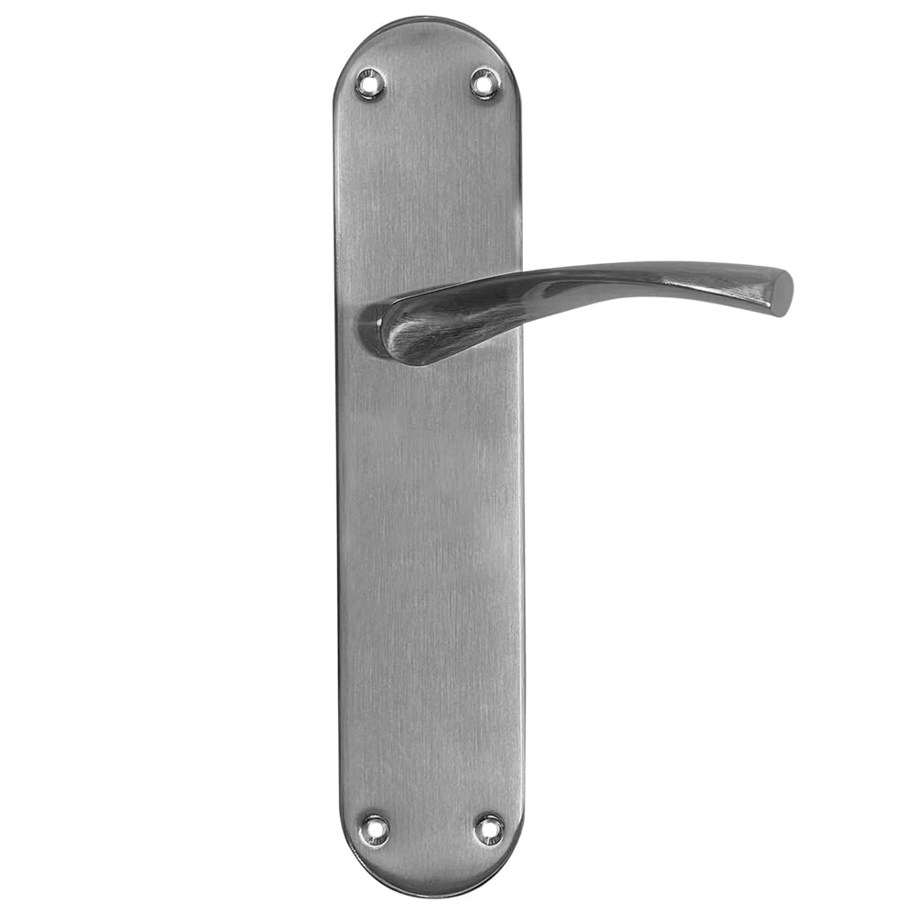Micel Metallic Silver - 07079 Door Handle Set With Wide Steel Plate And Aluminium Handle, Satin Nickel Finish, Silver, 280 X 145 X 70 Mm