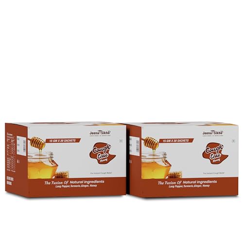 Image of Jeena Sikho Cough Ease Honey | Natural Herbal Honey | Long Pepper, Turmeric, Ginger, Honey | For Instant Cough Relief | 30 sachets (15g each), Pack of 2