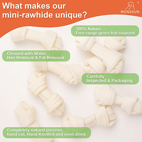 Mon2Sun Dog Rawhide Knot Bones Small Rawhide Bones Mini Dog Chew Bones Natural 2.5 Inch 100 Count For Puppy And Small Dogs #TOP1