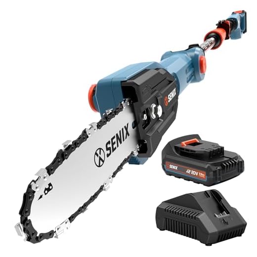 SENIX 20V Cordless Pole Saw, 8 Inch Telescopic Electric Pole ChainSaw with Articulating Head, 2.5Ah Battery & Charger Included for Tree Trimming, Pruning, and Cutting