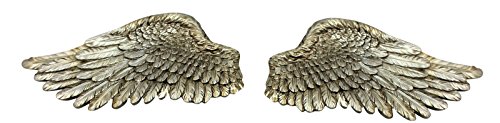Pair of Angel Wings Ornate Vintage Shabby Cherub Wall Art Fair Garden Decoration (Large, Silver)