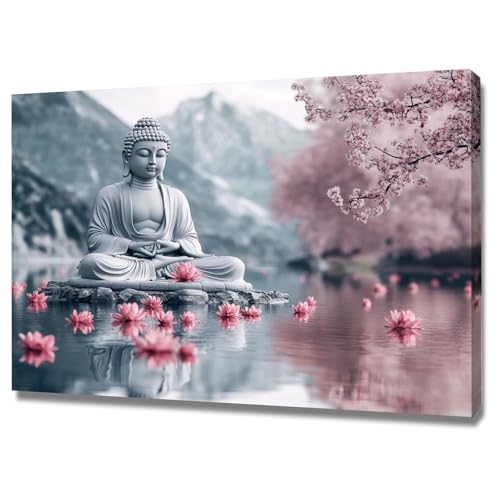 Toile Bouddhisme Zen pour salle de bain et salon déco gris 40x60