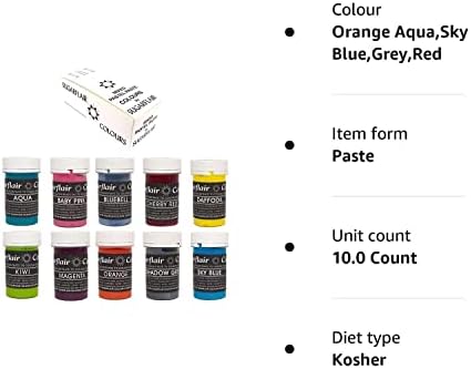 Sugarflair Concentrated Food Colours - Mixed Set of 10 PASTEL Pastes Prepacked by Sugarflair