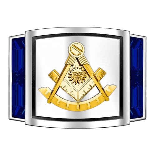 US Jewels Men's 925 Sterling Silver & 10k or 14k Gold Lab-Created Sapphire Past Master Masonic Ring, Sizes 8 thru 144