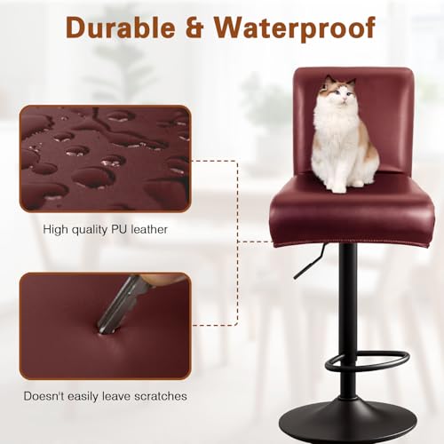Image of PU Leather Bar Stool Covers with Backs, 6 Pack Stretch Waterproof Bar Stool Chair Covers Washable & Comfortable Barstool Covers Slipcovers with Back for Pub /Counter /Dining Room Decoration (Red)