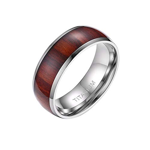 MABOHITY 8mm Titanium Rings Santos Rosewood Inlay Wedding Band High Polish Engagement Ring for Men Size 6-14