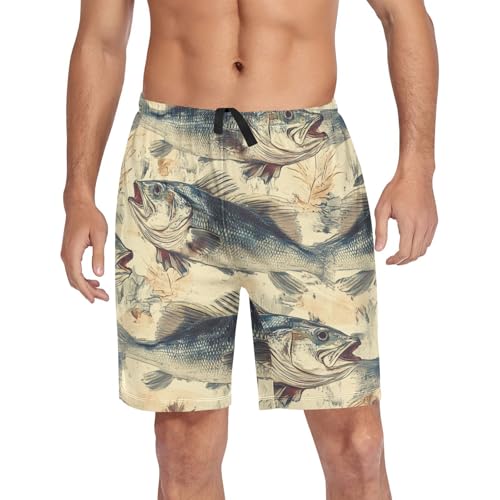 Men's Short Pajama Bottoms Fish Bass Sea Camo Home Casual Sleep Pants4