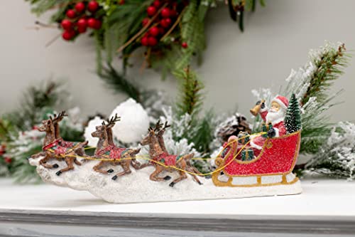 Transpac Y3954 Imports Reindeer Santa Sleigh Figurine, 14.5-Inch Length, Resin, Multicolor #TOP5