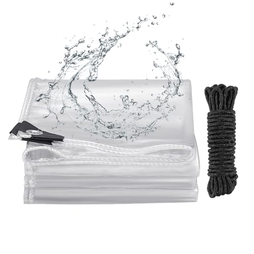 Yocdunm Clear Heavy Duty Waterproof, Extra Thick450g/㎡Transparent Tarp with Eyelets,Waterproof Heavy Duty Outdoor PVC Windproof Tear for Garden With Cable Ties (2x2m)