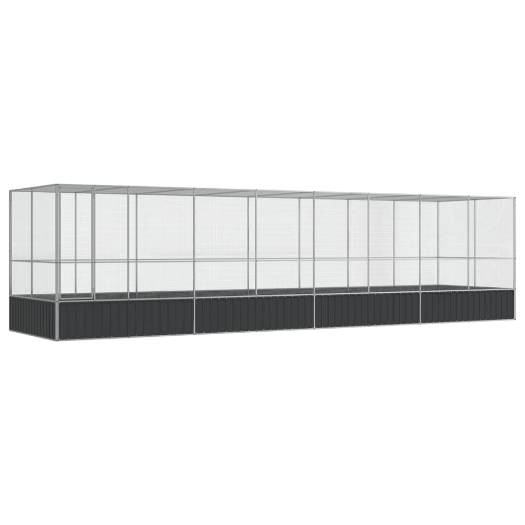 vidaXL Aviary with Extension 327.6"x81.5"x83.5" Galvanized Steel - Spacious Bird Cage/Small Animal Enclosure, Silver/Anthracite