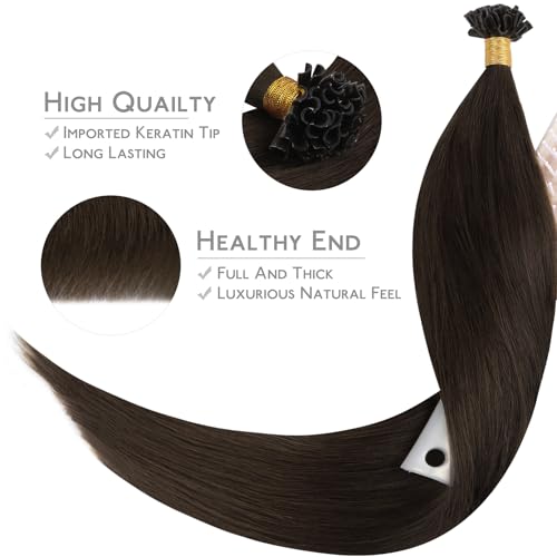Image of WENNALIFE U Tip Hair Extensions Human Hair, 50g 50s 20 Inch Light Dark Brown Remy Hair K Tip Hair Extension Real Human Hair Invisible Straight Keratin Hair Extensions