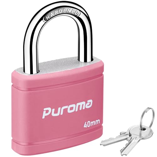 Puroma Keyed Padlock with 2 Keys Alike, 7/8 Inch Locker Lock 40mm Heavy-Duty Locks for Gate Fence...