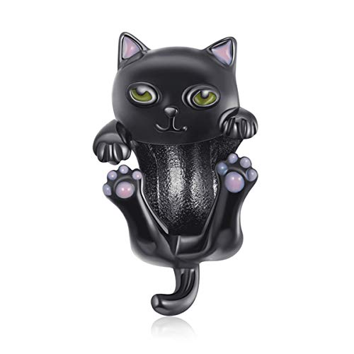 Bisaer Black Cat Charms Cute Kitty Beads Charm 925 Sterling Silver Animal Cat Charms For Bracelets #TOP14