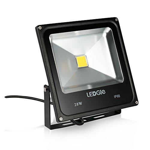 LEDGLE 20W LED Flood Light, IP66 Waterproof, 1600lm, 220W Halogen Bulb Equivalent Outdoor Super Bright Security Lights, 6000 Daylight White, Floodlight Landscape Wall Lights