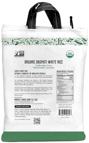 Heritage Gardens Organic White Basmati Rice 32 oz (2 lb) – Extra Long Grain, Non-GMO, Gluten Free, Low-Arsenic, Fluffy & Non-Sticky – Himalayan Grown Premium Basmati image 4