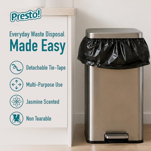 Image of Amazon Brand - Presto! Premium Perfume Garbage Bags on Roll with Tie String | Small | 17x20 Inch | 120 Count | 30 X 4 Packs | Black