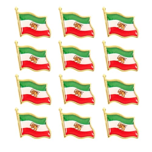 Bafiwu 12 Stück Iran Flagge Löwe Brosche, Iran Persian Flag Lion Pins Männer und Frauen, Geeignet für Kleidung, Taschen und Hüte
