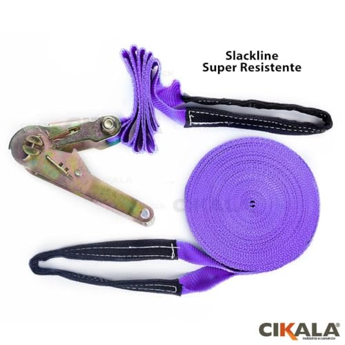 Slackline Roxo + Cinta 15.7 Metros + Catraca + Alças + Protetores + Bolsa