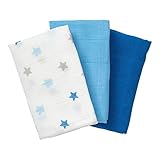 Bornino Mulltücher (3er-Pack) Sterne 30x30 cm - saugstarke Mullwindeln in verschiedenen Farbtönen