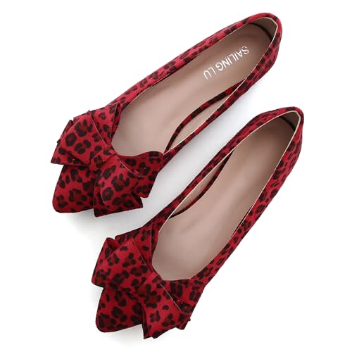 Image of SAILING LU Womens Bowknot Ballet Flats Pointy Toe Suede