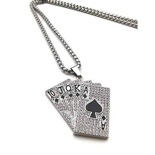 Collar de cristal con escala real para hombre, collar con cartas de póquer a nivel de la suerte, collar con colgante para cartas de juego con cadena de 27,6 pulgadas, NO, no., no Cover