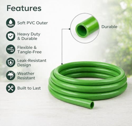 Image of PulGos 𝟏𝟓 𝐌𝐞𝐭𝐞𝐫 Pack of 1 Heavy Duty PVC Garden Hose Pipe with Tap Adapter & 3 Clamps | Flexible, Latex core, Leak-Resistant Water Pipe for Gardening, Car Washing, Lawn Care & Outdoor Use