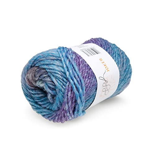 ggh Joker - Schurwolle Mischung - 50g Wolle zum Stricken oder Häkeln - Dicke Wolle mit Farbverlauf - Farbe 027 - Lila-Mauve-Blau meliert