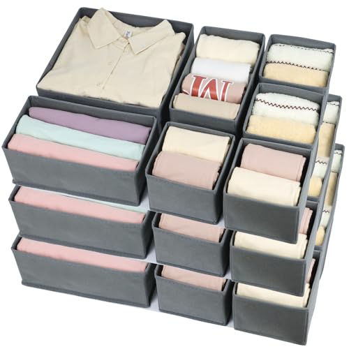 Image of Fordonral 16 Pack Drawer Organizer Clothes, Foldable Fabric Dresser Organizer Closet Organizers and Storage Box for Underwear,Folded Clothes,Baby Clothing,Socks,Bra,Towels,Ties(Gray)