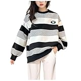 [veolaimy] トレーナー キッズ 女の子 ストライプ ロングTシャツ ガールズ 丸首 柔らかい 快適 プルオーバー 女児 韓国風 おしゃれ 子供服 カットソー 無地 カジュアル トップス ジュニア ゆったり 大きいサイズ 通学 通園 お出かけ 旅行(ブラック,160)