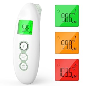 Momcozy Non-Contact Forehead and Ear Thermometer, Digital Infrared Thermometer for Adults and Children, with Child Mode, Fever Alarm Function, Mute and Memory Functions, Fast and Accurate Measurement