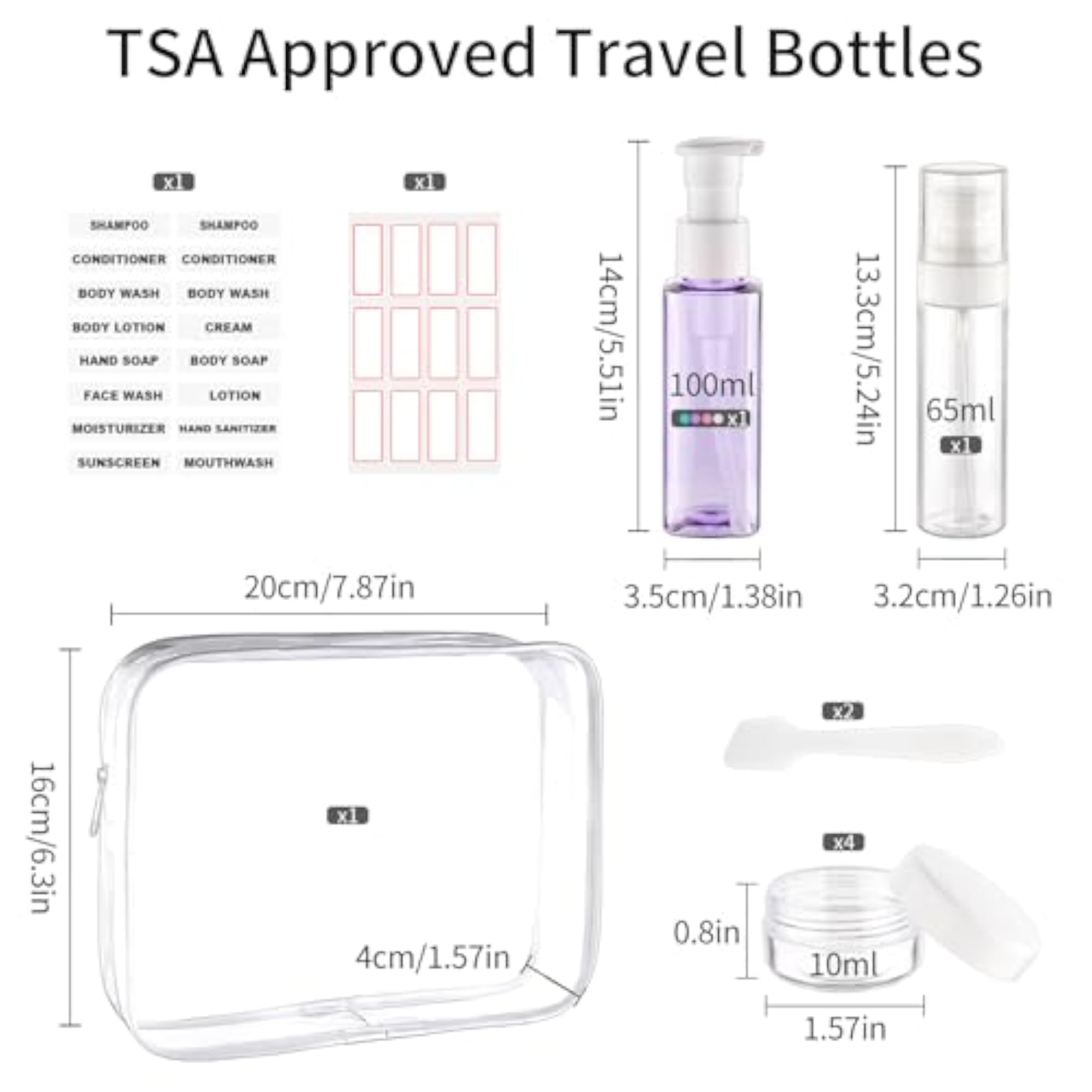 9 PCS TSA Approved Travel Bottles for Toiletries