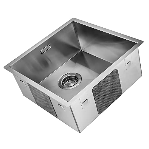 Évier de Cuisine Inox Mizzo Quadro 40-40 | Cuve en Inox 1.2mm Épais | Simple Bassin Acier Inoxydable satiné | Meuble de 45 cm | Angles droits (R 0mm) | Montage à Encastrer, à Fleur ou Sous Plan