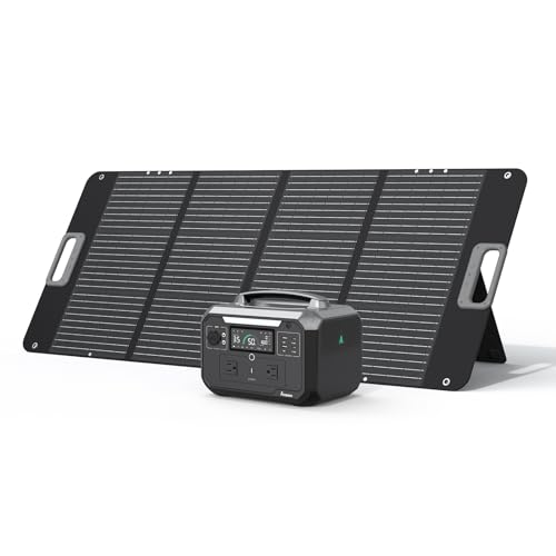 Andes 600 Pro Solar Generator 584Wh SiCPrime Portable Power Station& 100W Solar Panel for Home Backup Power, Camping & RVs 80% Charged in 60m with Low Noise< 30dB& Up to 1800W Output