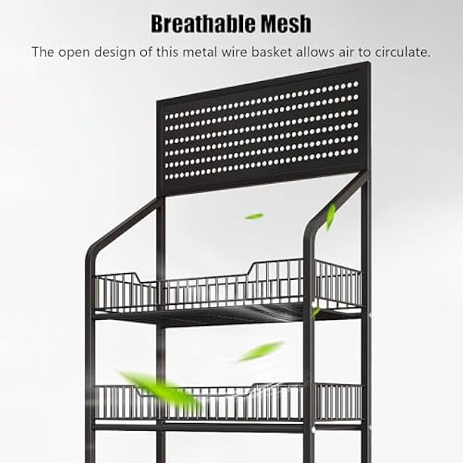 Storage Cart For Variety Applications 4-Tier Carbon Steel Storage Trolley With Hole Board Snacks Fruit And Vegetable Basket Kitchen Storage Cart Display Stand Bathroom Kitchen(Black-50X27X140Cm)-yxvPMsoj