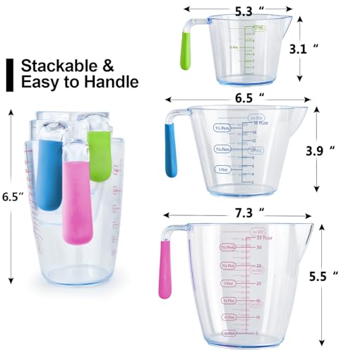 Juego de 3 Vasos Medidores Plásticos Apilables con Asa y Pico Anti-goteo miniatura 3